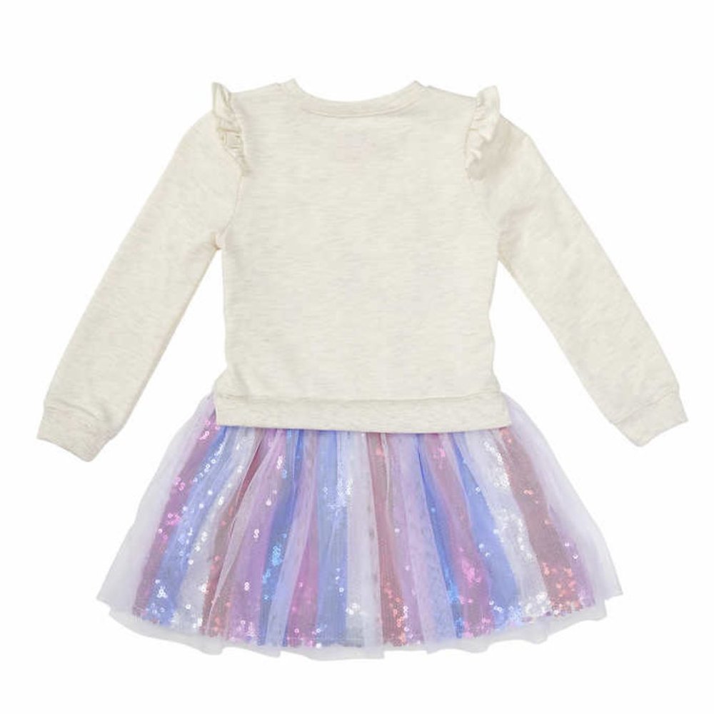 Disney Kids' Sweatshirt Dress Minnie Ruffle Shoulders - Cream/Purple - Picture 4 of 4